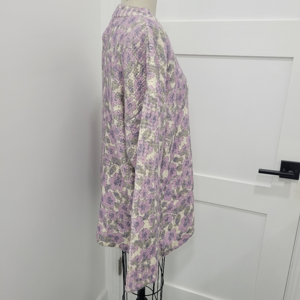 Zara Women's Floral Chunky Oversized Soft Warm Wool Blend Pullover Sweater M - Picture 6 of 11